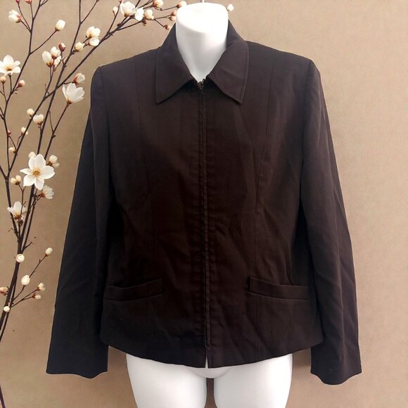Liz Claiborne Collection Zip Jacket | Chocolate Brown | Petite 8 | Y2K Era - Picture 1 of 10